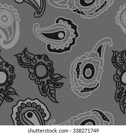 Seamless   pattern of  oriental motifs,  leaves,  spirals,ellipses, doodles. Hand drawn.