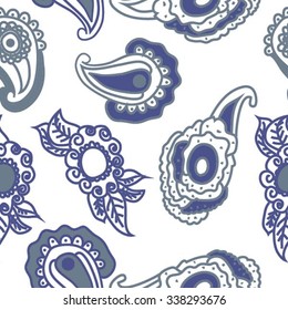 Seamless   pattern of  oriental motifs,  leaves,  spirals,ellipses, doodles. Hand drawn.