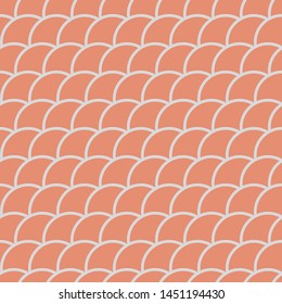 Seamless pattern in oriental motifs in shades of orange, fish scales background, vector illustration