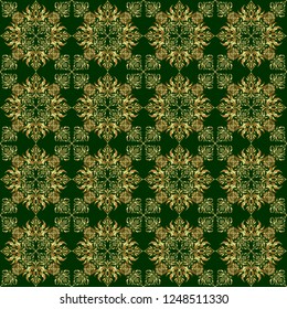 Seamless pattern oriental ornament in baroque style. Traditional classic vector golden pattern. Green and golden pattern.