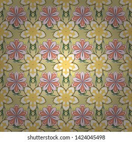 Seamless pattern oriental ornament in baroque style. Traditional classic vector pattern in orange, yellow and white. Damask design.