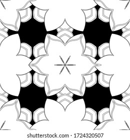 Seamless pattern oriental ornament in baroque style. Traditional classic vector pattern in white colors over black backdrop.