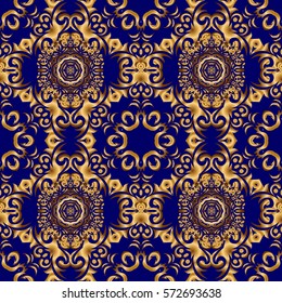 Seamless pattern oriental ornament in baroque style. Traditional classic vector golden pattern. Blue and golden pattern.