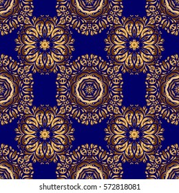 Seamless pattern oriental ornament in baroque style. Traditional classic vector golden pattern. Blue and golden pattern.