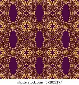 Seamless pattern oriental ornament in baroque style. Traditional classic vector golden pattern. Purple and golden pattern.