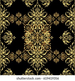 Seamless pattern oriental ornament in baroque style. Traditional classic vector golden pattern. Black and golden pattern.