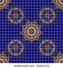 Seamless pattern oriental ornament in baroque style. Traditional classic vector golden pattern. Blue and golden pattern.