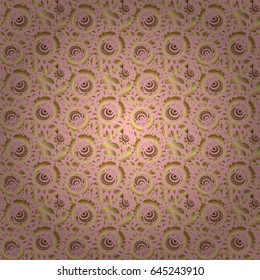 Seamless pattern oriental ornament in baroque style. Traditional classic vector golden pattern. Pink and golden pattern.