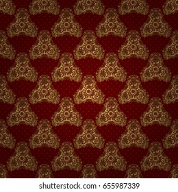 Seamless pattern oriental ornament in baroque style. Traditional classic vector golden pattern. Red and golden pattern.