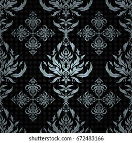 Seamless pattern oriental ornament in baroque style. Traditional classic vector pattern in neutral colors over black backdrop.