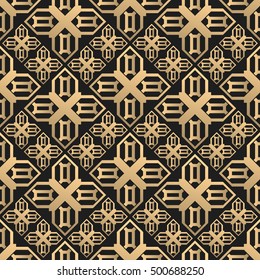 Seamless pattern oriental ornament. Black and golden textile print. Islamic vector design.