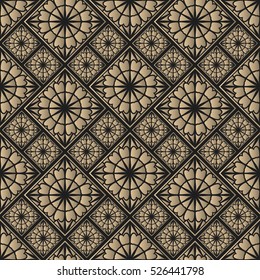 Seamless pattern oriental ornament. Black and golden textile print. Islamic vector design. Floral tiles