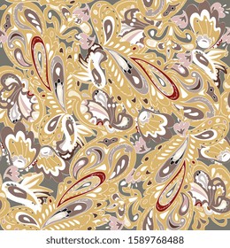 Seamless pattern with oriental ornament. Brown, orange, beige colors. Indian holi. Vector illustration. EPS10