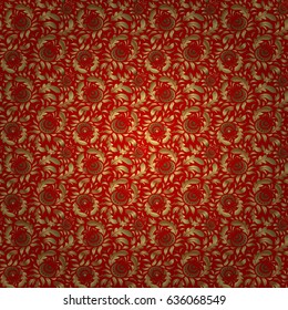Seamless pattern oriental ornament. Floral tiles. Red and golden textile print. Islamic vector design.