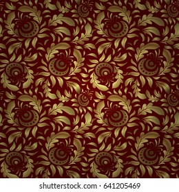 Seamless pattern oriental ornament. Floral tiles. Red and golden textile print. Islamic vector design.