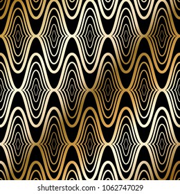 Seamless pattern with oriental ornament. gold and black textile printing. Islamic vector design. Voluminous stretched lines. Beautiful pattern, wallpaper, tile, ornament for the fabric.