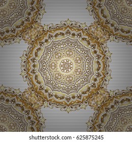 Seamless pattern oriental ornament. Gold tiles with floral motif. Gray and golden vintage textile print. Islamic vector design.
