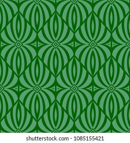 Seamless pattern with oriental ornament. green textile printing. Islamic vector design. Voluminous and geometric lines. Beautiful pattern, wallpaper, tile, ornament for the fabric.