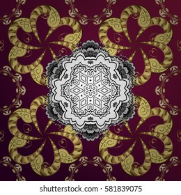 Seamless pattern oriental ornament. Islamic design. Floral tiles. Vector golden textile print. Golden pattern on pink background with golden elements.