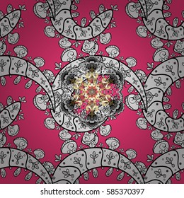 Seamless pattern oriental ornament. Islamic design. White pattern on pink background with white elements. Floral tiles. Vector white textile print.