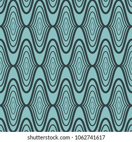 Seamless pattern with oriental ornament. turquoise and black textile printing. Islamic vector design. Voluminous stretched lines. Beautiful pattern, wallpaper, tile, ornament for the fabric.