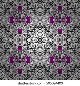 Seamless pattern oriental ornament. Vector gray textile print. Islamic design. Floral tiles. Vintage pattern on magenta background with gray elements.