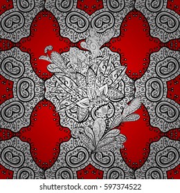 Seamless pattern oriental ornament. Vector white textile print. Islamic design. Floral tiles on red background with white elements.