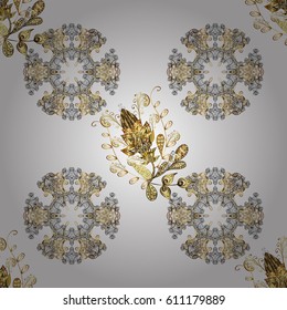 Seamless pattern oriental ornament. Vector golden textile print. Islamic design. Floral tiles. Golden pattern on white background with golden elements.