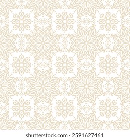 seamless pattern with oriental ornamental design. Geometroc floral background in beige colors for textile, linen, invitation, web. Elegant mandala backdrop.