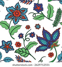 Seamless pattern with oriental ornaments. Abstract floral print, vector illustration