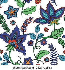 Seamless pattern with oriental ornaments. Abstract floral print, vector illustration