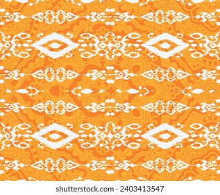 Seamless pattern with oriental ornaments on orange background