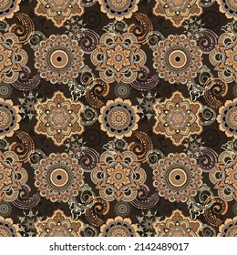 Seamless pattern with oriental ornaments. Ornate mehndi style elements.