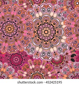 Seamless pattern in oriental style, colorful wrapping-paper with mandalas design. Floral motif or ethnic style serviette.
