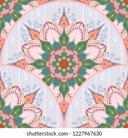 Seamless pattern in oriental style. Floral paisley pattern with round elements