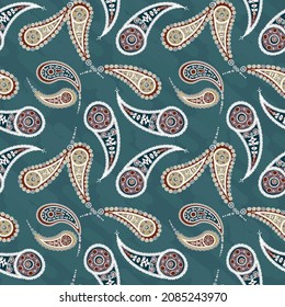 Patrón sin foco de estilo oriental. Ornamento floral con elementos folclóricos étnicos. Diseño para textiles, papel, embalaje, ropa de cama hecha de elementos de doodle coloridos. Ilustración del vector