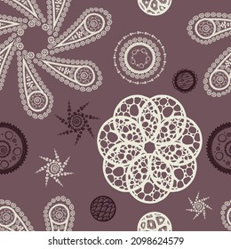 Seamless pattern in oriental style. Floral ornament with ethnic folk elements. Design for textiles, paper, packaging, bedding made from colorful doodle elements. Vector illustration