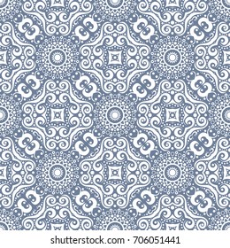 Seamless pattern in Oriental style. Ornament of many elements. Pastel colors.