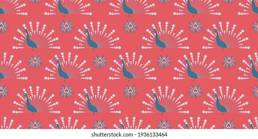 Seamless Pattern In Oriental Style. Peacock Pattern. Pink Pattern. Vector Illustration.