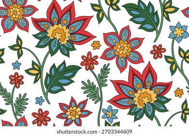 Padrão contínuo em estilo oriental. Impressão vetorial com um ornamento floral estilo folk.
