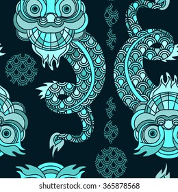 Seamless pattern with oriental stylized dragon. EPS10 Vector.