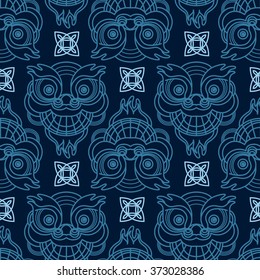 Seamless pattern with oriental stylized dragon head. EPS10 Vector.