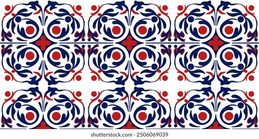 Seamless pattern of oriental texture ornament in red - blue tones
