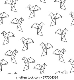 Seamless pattern with origami birds. Paper bird.
