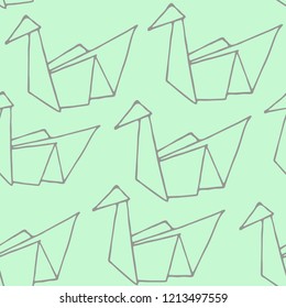 Seamless Pattern with Origami birds. Simple Hand Drawn kids background, Cartoon Ornament. Cute doodle vector illustration.