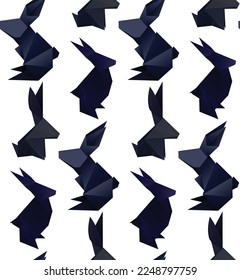 Patrón sin foco con conejos negros de origami sobre fondo blanco. Textura vectorial con arcos poligonales. Símbolo del chino de Año Nuevo. Zoo de papel. Fondo para papel pintado y tela
