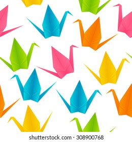 Seamless pattern with origami cranes