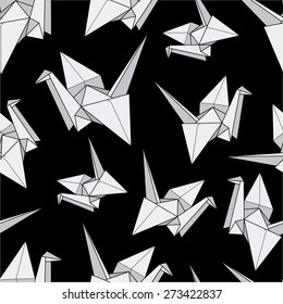 Seamless pattern with origami cranes. Paper crane.
