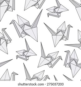 Seamless pattern with origami cranes. Paper crane.
