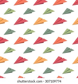 Seamless pattern with origami in the form by airplane, vector illustration